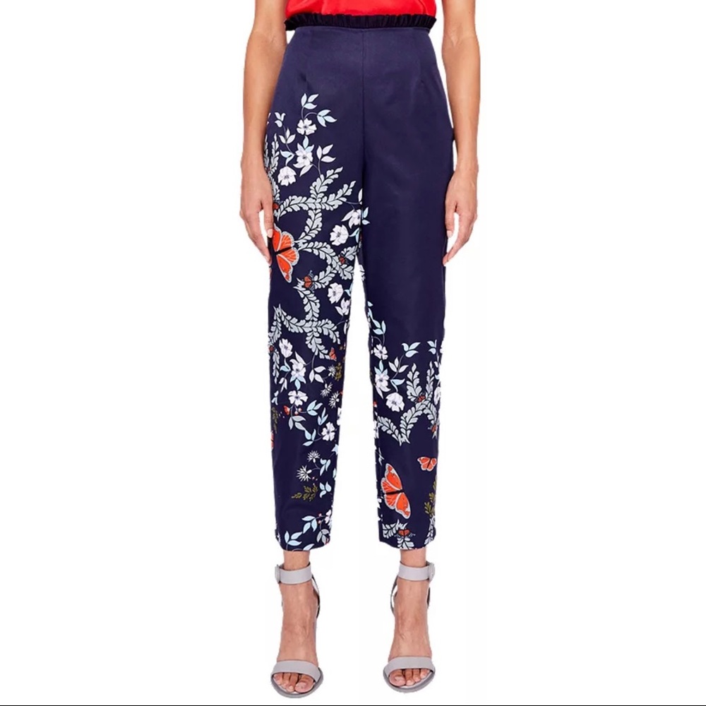 Ted Baker Leonna Navy Blue/Floral Pants Sz 1 EUC